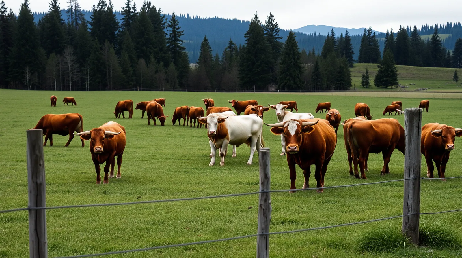 Stand-in photo: red and roan Shorthorn cattle grazing in a green pasture